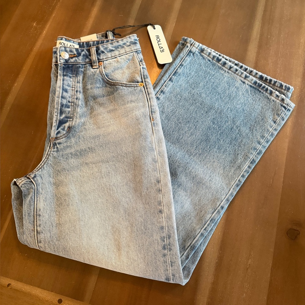 ROLLA'S Women's Light Blue Sailor Scoop Brent High Rise Wide Leg Jeans